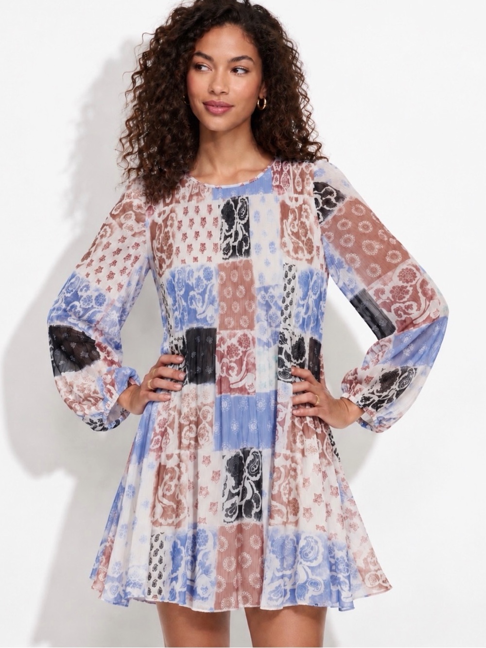 Aritzia WILFRED Daydreamer Patchwork Chiffon Pleated Mini Dress XS